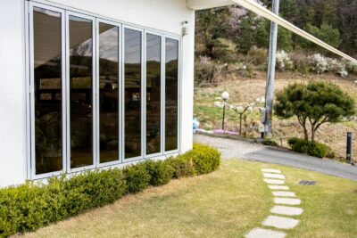 white wooden framed glass window